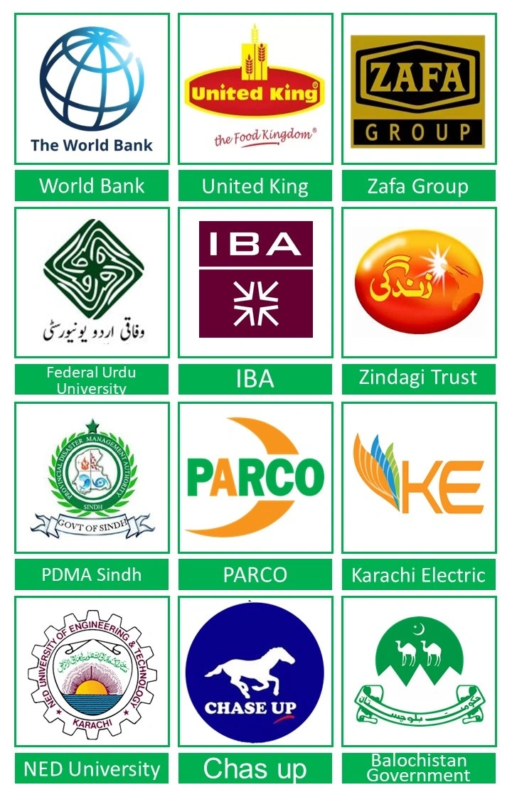Partner Logos Logos of various organizations including World Bank, United King, Zafa Group, Federal Urdu University, IBA, Zindagi Trust, PARCO, Karachi Electric, PDMA Sindh, NED University, Chase Up, and the Government of Balochistan